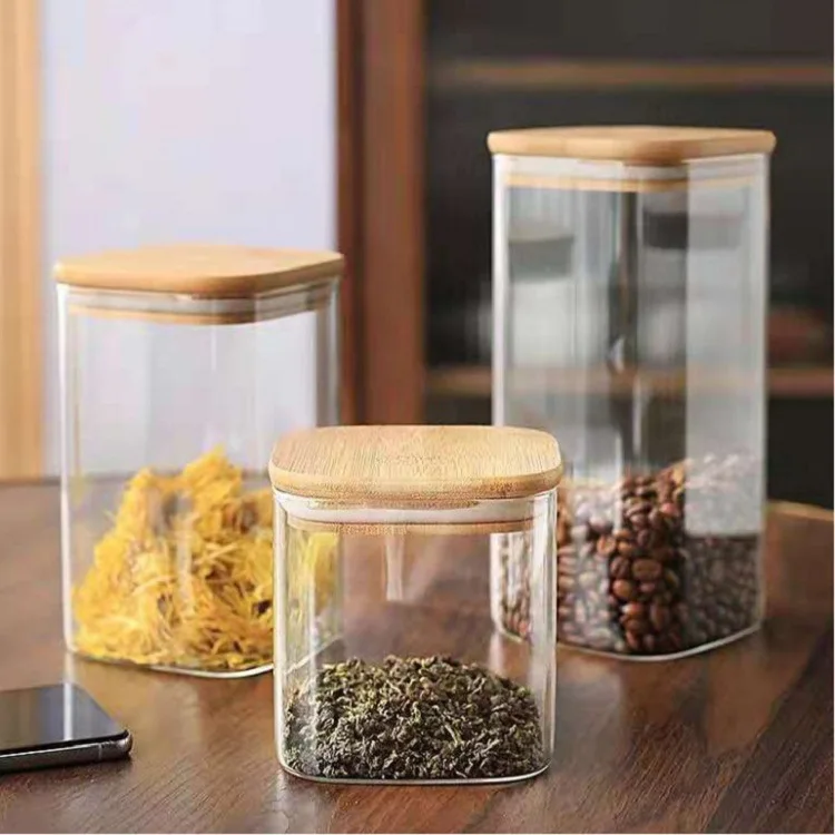 Stackable Sealed Kitchen Canisters Clear Glass Food Storage Jars Containers with Airtight Leakproof Bamboo Lid for Pasta, Nuts