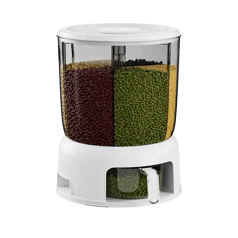 6-slot Rotating Grain Food Storage Container Rice Bucket Barrel for Food Storage in Kitchen