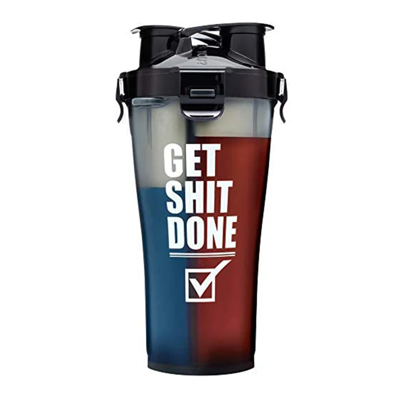Wholesale 700ml sports outdoor dual compartment double mouth multi-function shaker bottle