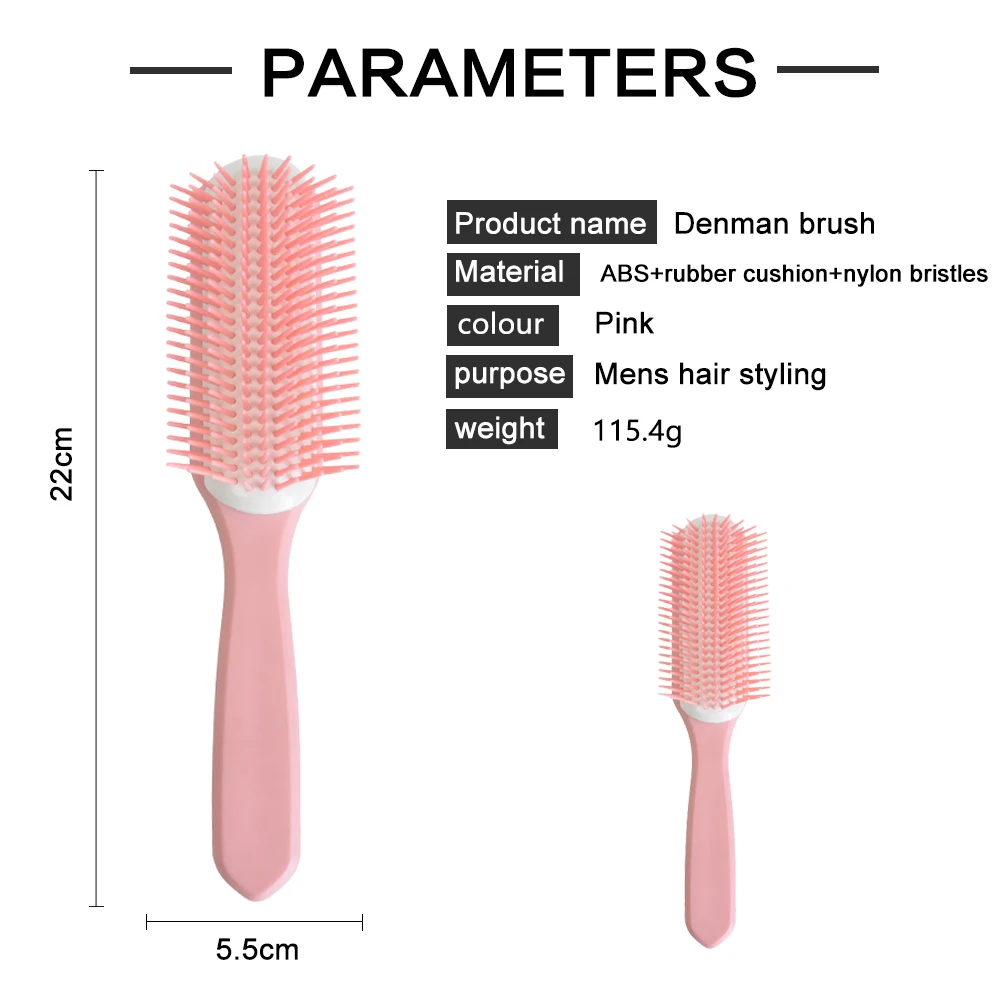 Wholesale Plastic Custom Salon Care Simple Big Strong Bristles Pink Denman Hair Brush 9 rows Ingrown Hair Brush For Girls