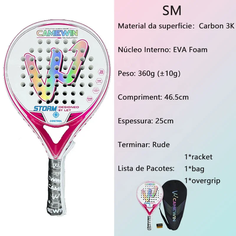 Camewin Padel Racket Tennis Carbon Fiber Soft EVA Face Tennis Paddle Racquet Racket with Padle Bag Cover With Free Gift New