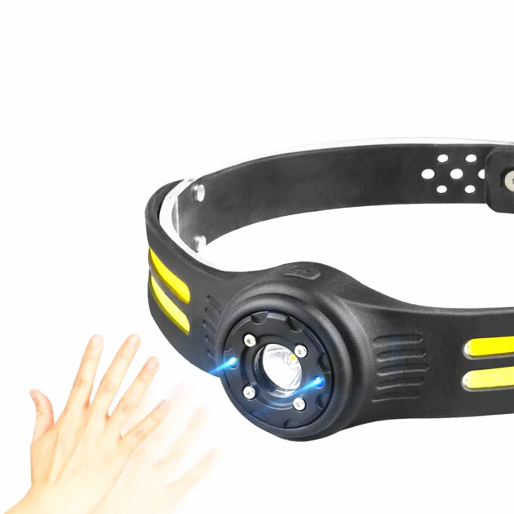 Motion Sensor Headlamp Wide Beam Luminous Strips COB LED Headlight Red Yellow White Light Type-C USB Night Cycling Head Light