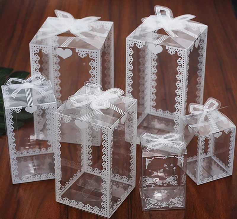 Wholesale Lace Clear PVC Box Packaging Wedding/Christmas Favor Cake Chocolate Candy Apple Gift Event Transparent Box/Case