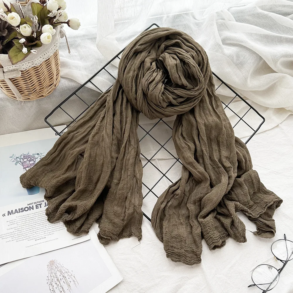 Factory Direct Soft Viscose Linen Scarf for Women Long Thin Hijab with Tassels Solid Color Linen Viscose Shawl for Spring
