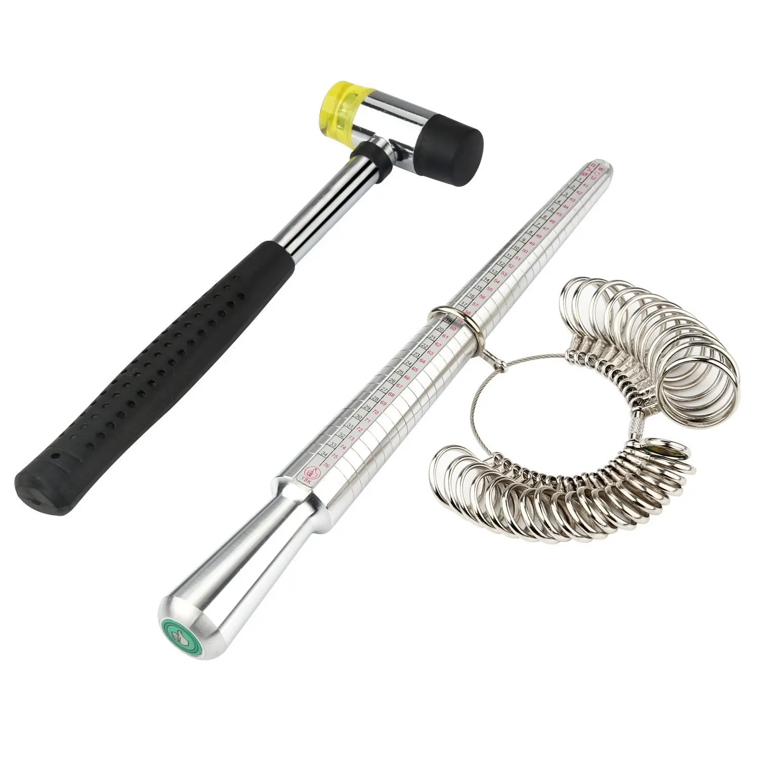 3PCS Jewelry Making Tool Ring Enlarger Stick With Rubber Hammer Kit Finger Sizes Measuring Metal Rod Set Mandrel Gauge Sizer
