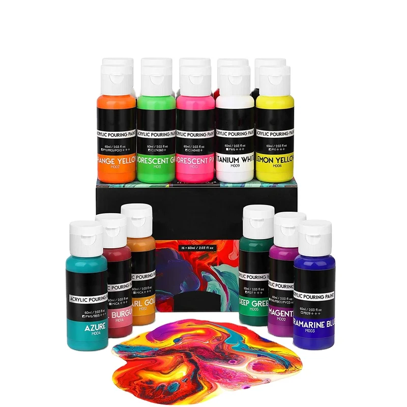 60Ml Acrylic Pouring Paint Pre-Mixed High Flow Liquid Acrylic Paint For Canvas Wood Stone