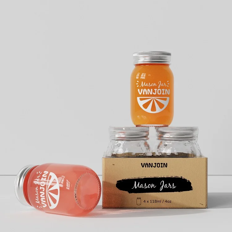 Fruit jar 120ml 250ml 500ml 32oz wide mouth mason jam jar dry food glass mason jars with metal screw lid