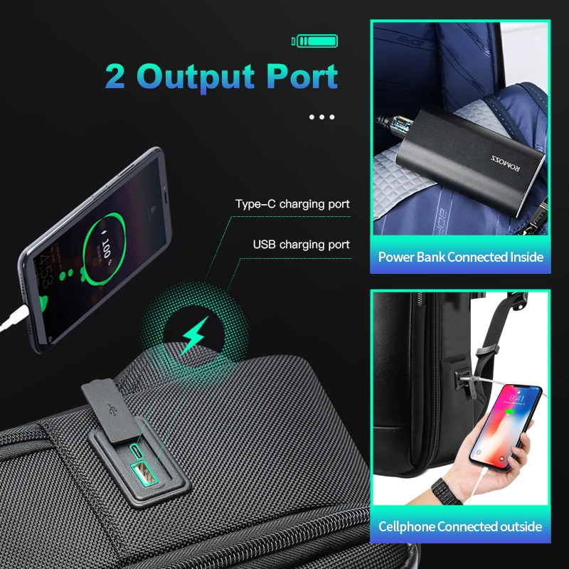 BOPAI Expandable Anti Theft USB Charging Work Bag For Men Business Notebook Back Pack Smart Travel 15.6 Inch Laptop Backpack