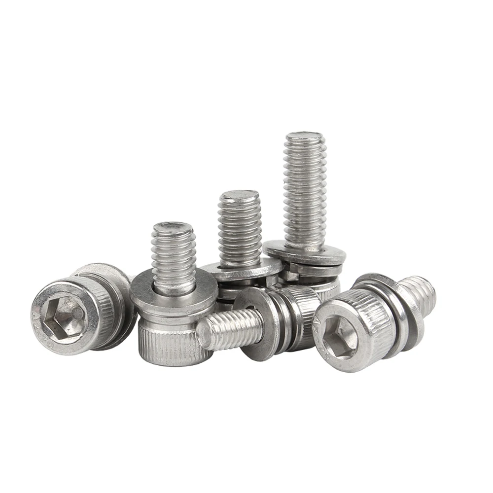 Stainless Steel Hex Socket Knurled Cheese Head Screws Three Combination Screws