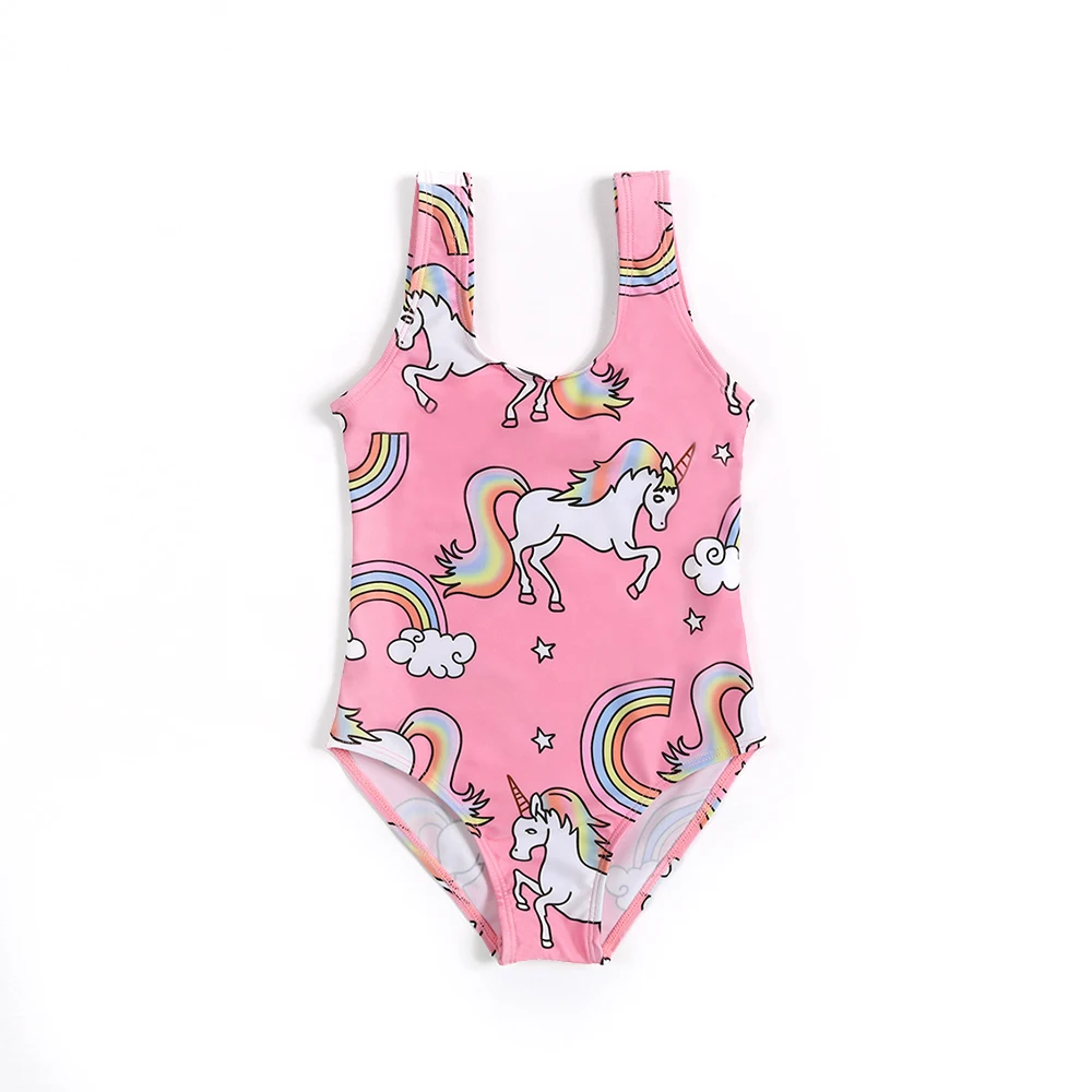 
Cartoon animal unicorn print kids swimsuit toddler baby girl one piece bikini anime unicorn swimwear bathing suit for child 