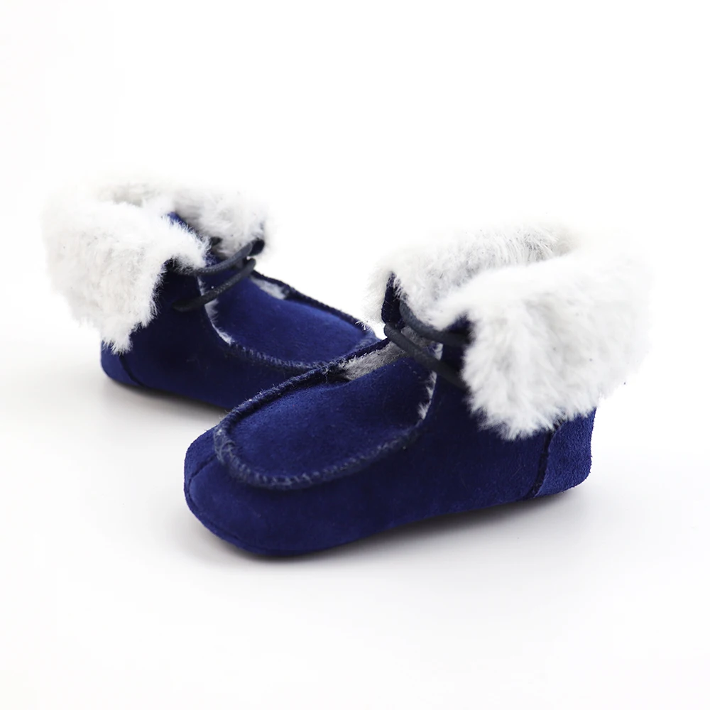 Smile Baby Custom Logo  Plush Shoelace Lace Up Navy Boy Suede Soft Sole Boy Boots For Winter