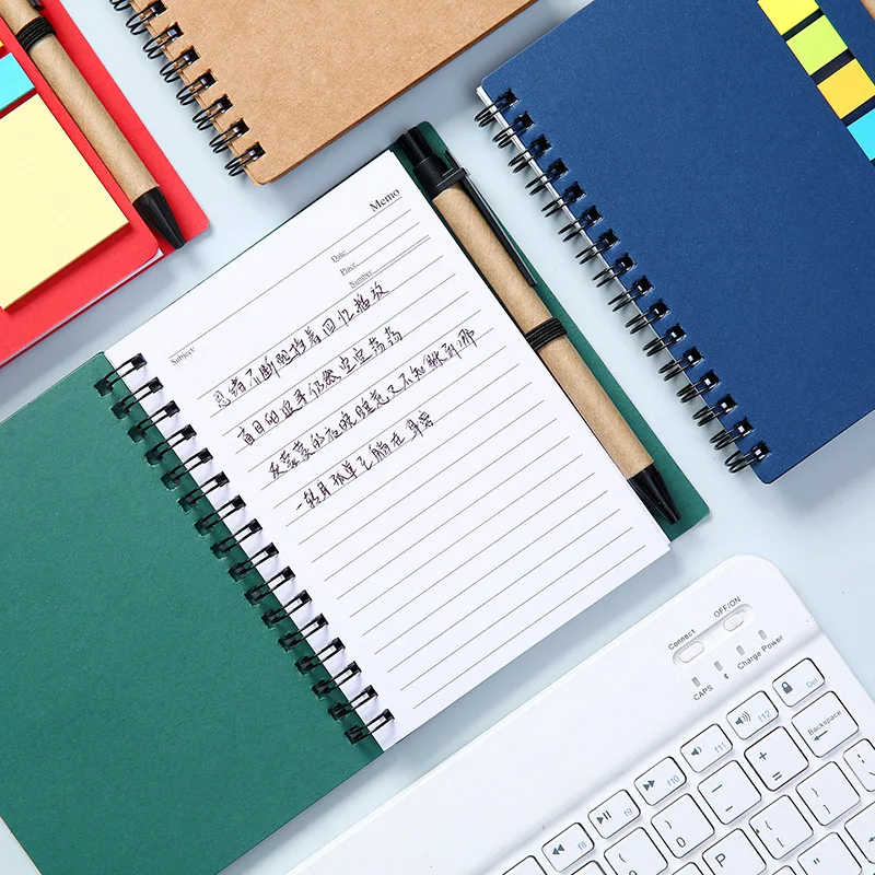 Kraft paper cover spiral binding notepads custom logo printed sticky note stickers memo pad convenience combination with pen