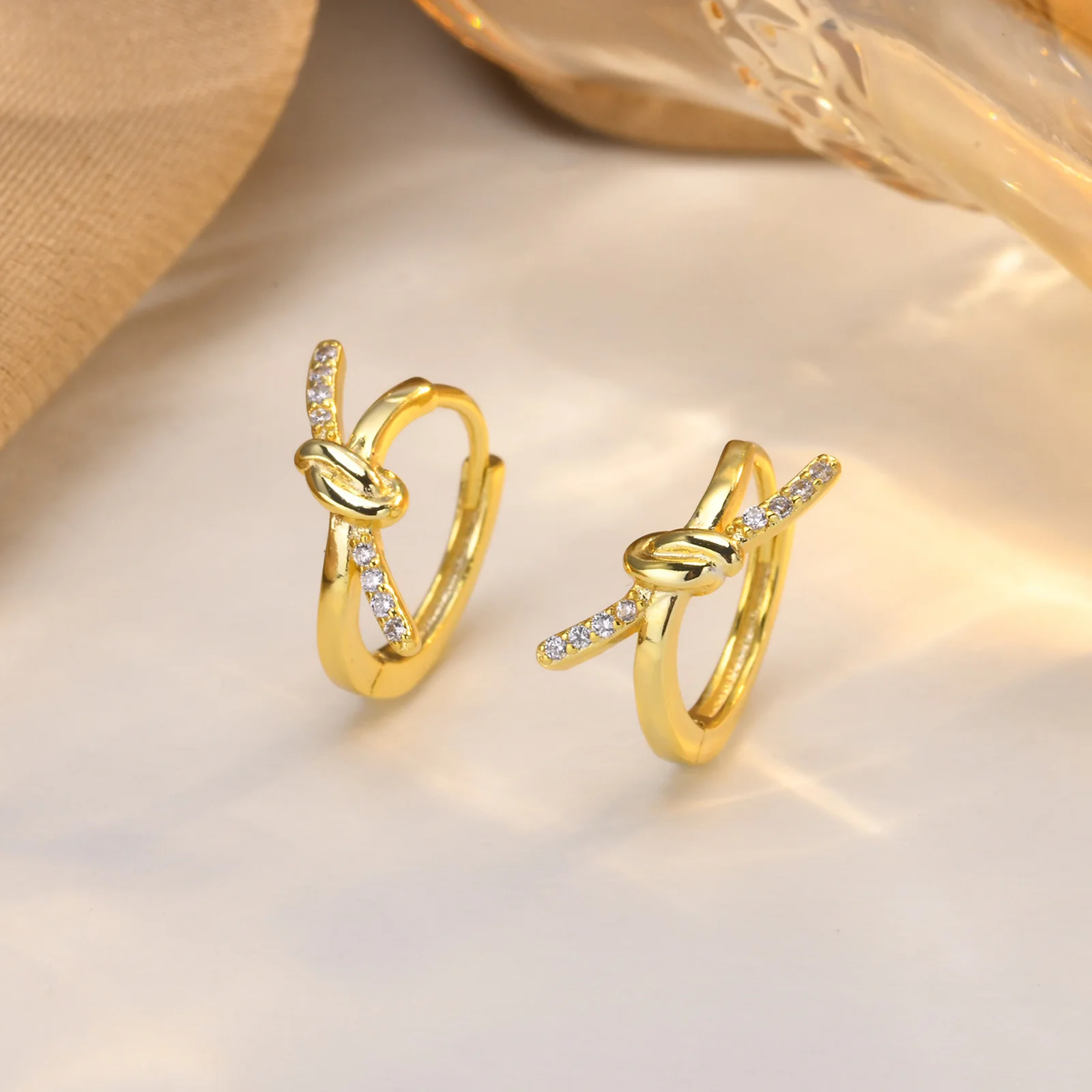 Fashion Hypoallergenic Jewelry Pave Cubic Zirconia Round Huggie Bow Earrings Women