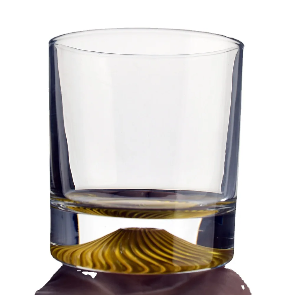 Thick Bottom Round Whiskey Glass Cup For Drinking Decal Etched Logo mountain whiskey glass