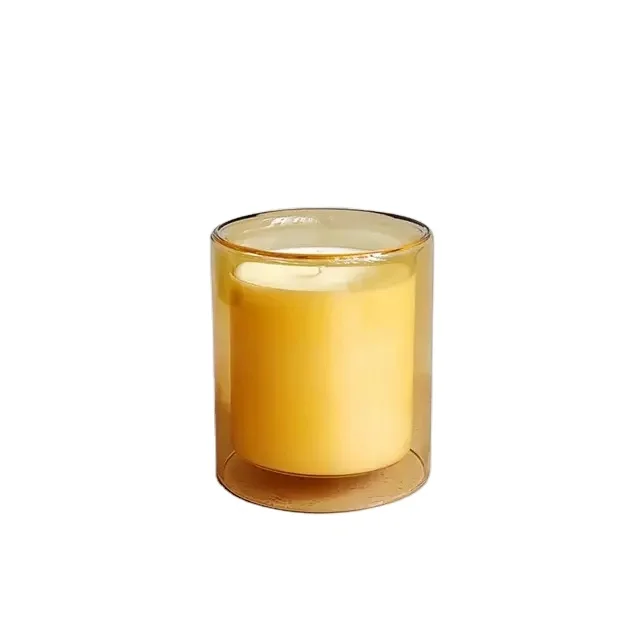 Wholesale Colored Double Wall Borosilicate Glass Tube Candle Vessel Candle Jar Candle Holder