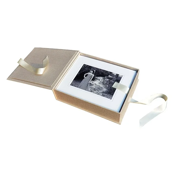 factory custom fabric velvet cloth linen portrait photo print album ribbon storage gift box for mat board