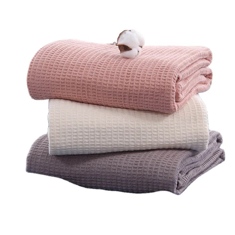 Japan Cotton Waffle Summer Quilt for Sofa Bed Towel Quilt Women Wrap Blanket Nap Blankets Throw Blanket for Car Office
