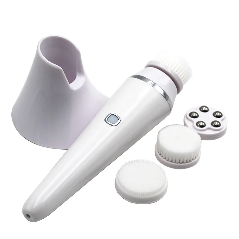 Factory New 4 head Rotational Vibration Electric silicone facial cleansing brush with Base