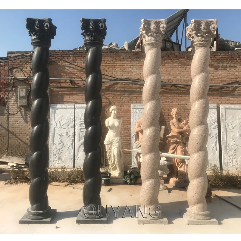 QUYANG Large Outdoor Decorative House Natural Stone Sunset Red Marble Roman Pillars Column Molds for sale