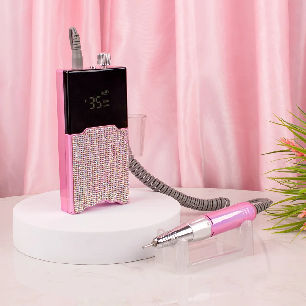 2024 Portable Wireless Electric Heart Nail Drill 35000RPM Shiny Rhinestone Rechargeable Machine Primer Pen Portable