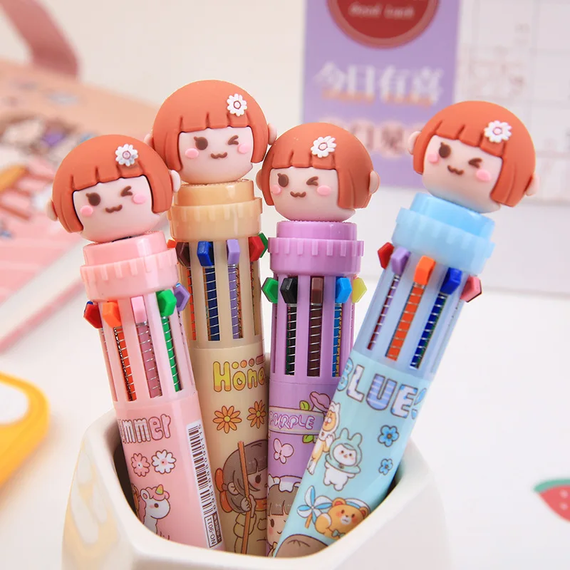 school supplies kawaii plastic multicolor customize 10 color ballpoint pens for girls