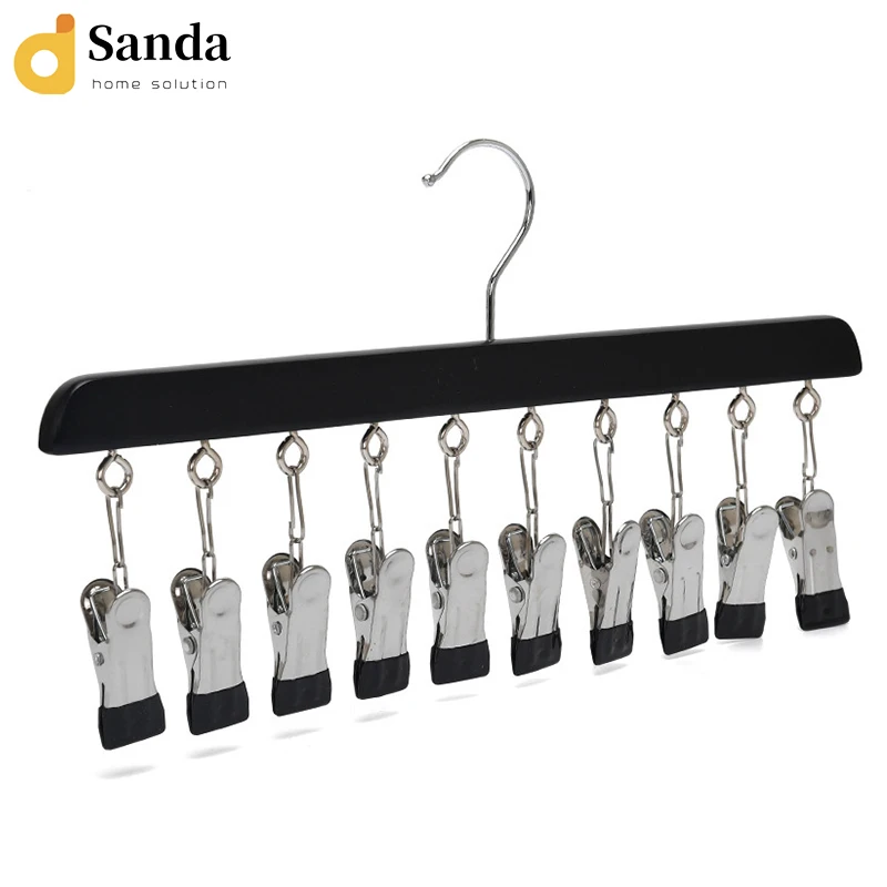 Factory price multifunctional save space Legging socks and hat organizer wooden clothes hangers with clips