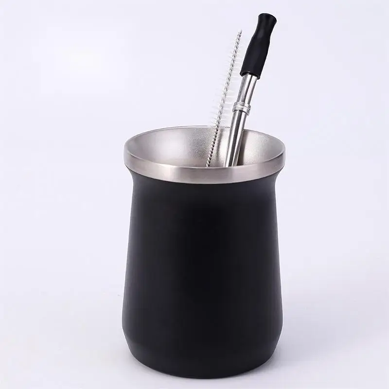 8Oz Tall Double Wall Insulated Stainless Steel Color Big Tea Yerba Mugs Espresso Tumbler Cup With Black