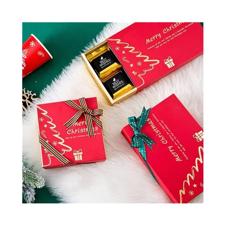 Biscuit Cookie Gift Nougat Gold Stamping Packaging Paper Sleeve Christmas Cake Box With Divisions