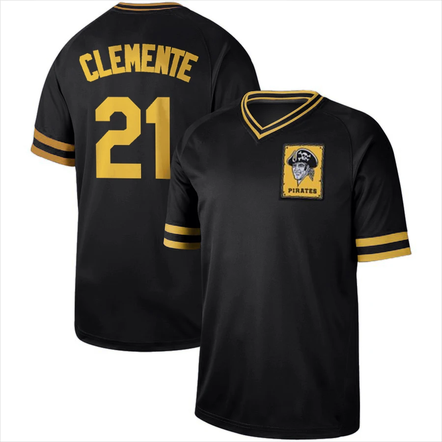 По индивидуальному заказу 2021 Новый Старгелл 8 # Клементе 21 #24 # черные мужские Вышивка бейсбол рубашки с коротким рукавом (1600126051917)