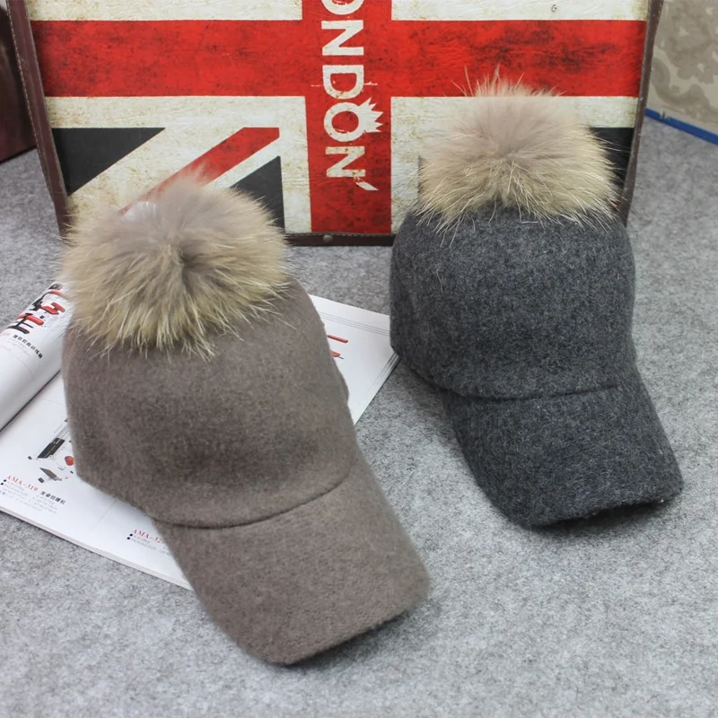 Корейская кашемировая бейсболка, теплая Женская Повседневная Кепка кофейного цвета с украшением в виде Помпона