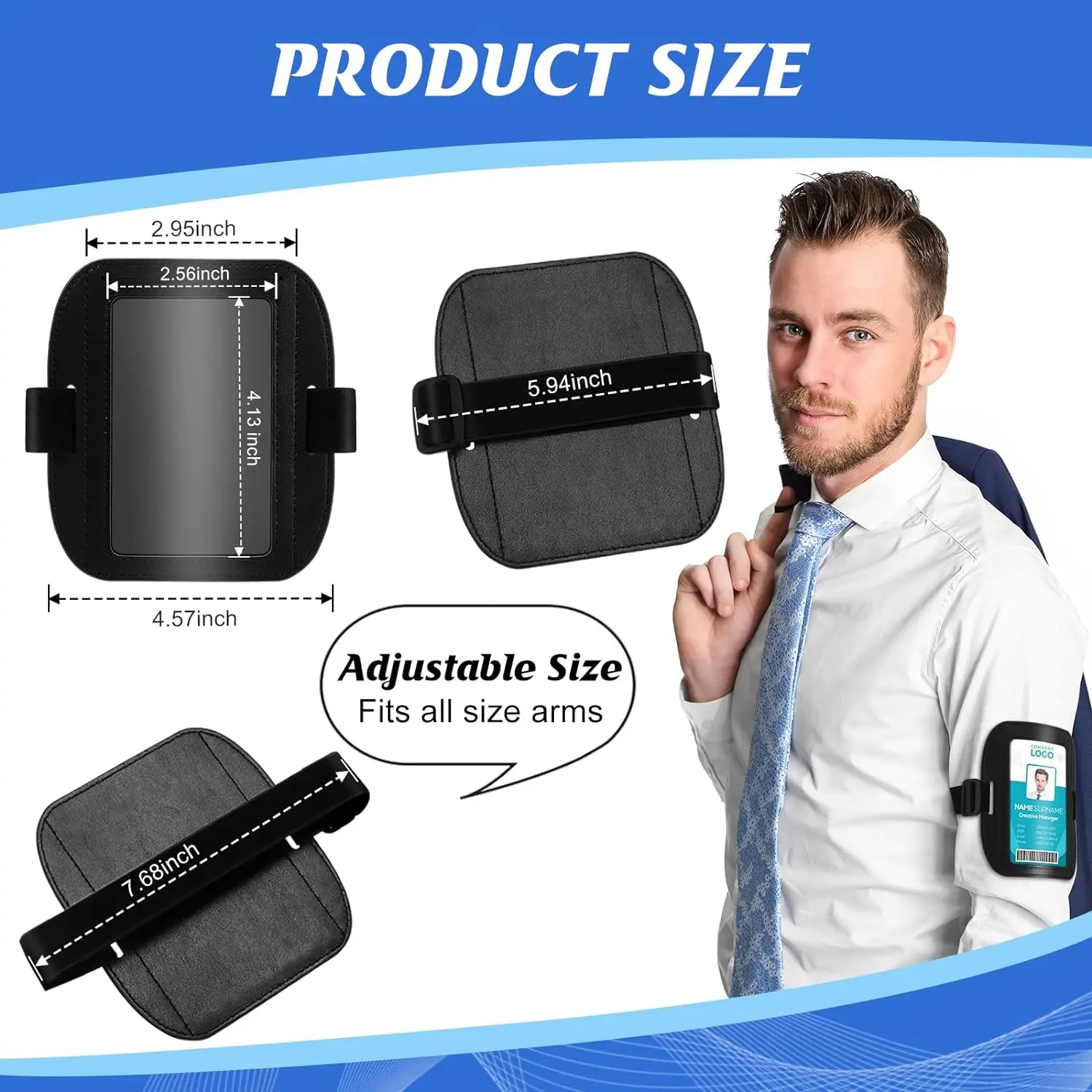 PU Leather Arm ID Badge Holder Adjustable Armband Badge Holder Waterproof Ski Pass Holder with Black Elastic