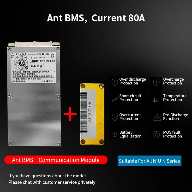 For NIU N1 N2 NQi NQis NGT U+ UQi+ M+ MQi+ Lithium Battery Large Capacity Ant BMS 48V 60V 45AH 50AH 55AH 60AH Direct Replacement
