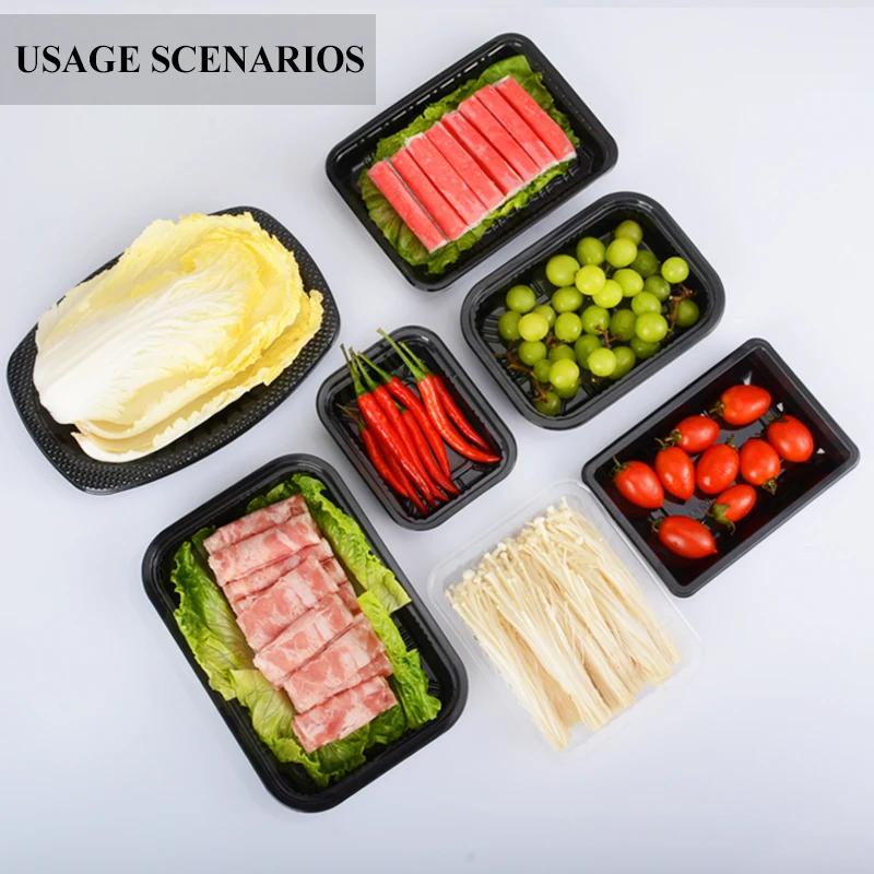 Пользовательский одноразовый прямоугольный пластиковый поднос для супермаркета контейнер пищевых продуктов свежего мяса