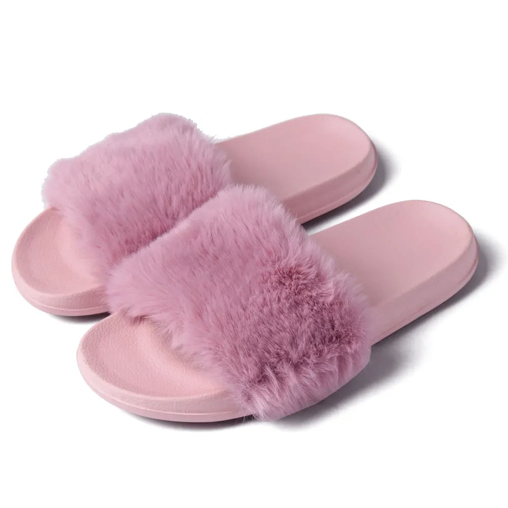 Wholesale women outdoor comfort furry summer flat sandals ladies shoes with sunday angora yarns
