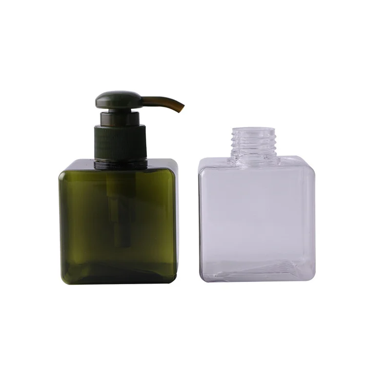 Manufacturer OEM 450ml square PETG hand liquid soap bottle 250ml green packaging bottle with lotion pump for hand wash soap