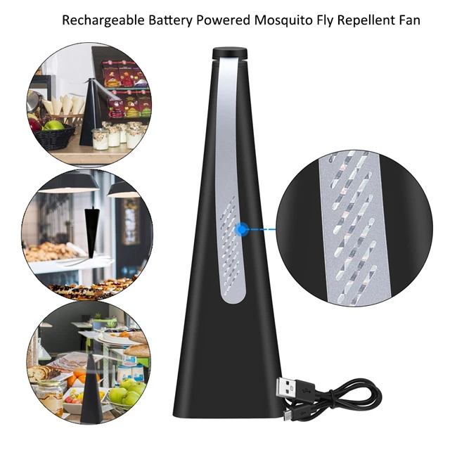 BSCI Audit Black Fly Fan for Tables USB Rechargeable Battery with Hooker Spraying Paint on surface Outdoor Picnic Table Fans