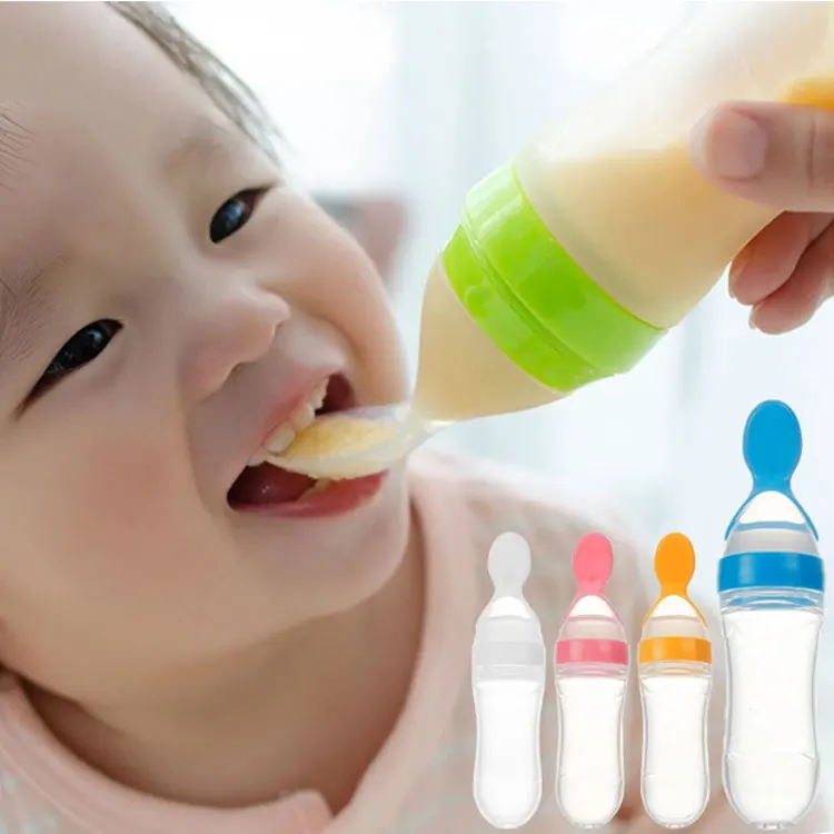 
Eco friendly Silicone Baby Squeeze Feeding Bottle with Spoon 