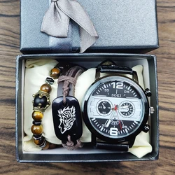 Watches set Bracelet Men watch set with box Sport men wrist Leather Strap Quartz Watch wholesale Business Wristwatch