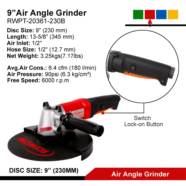 Cheap 9 Inch Professional Pneumatic Air Angle Grinder Tool Heavy Duty 230MM Air Angle Die Grinder Polisher Sanding Disc Machine