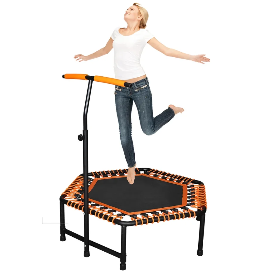 42*50 Inch Hexagon Trampoline With Adjustable Handle Bar For Fitness Bungee Rebounder Jumping Cardio Trainer Workout