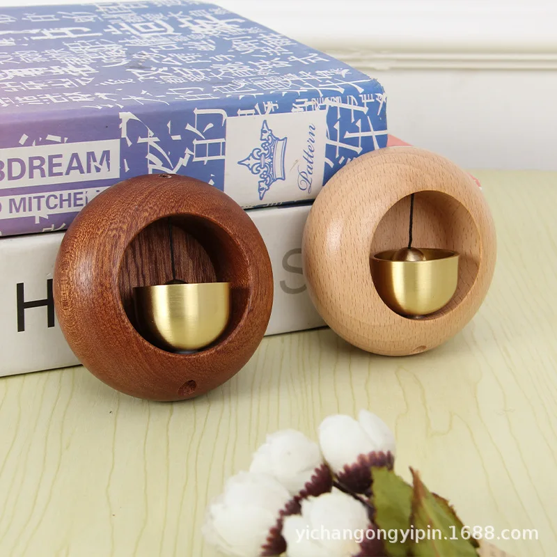 Simple wooden dopamine wind chime Black walnut magnetic small round doorbell suction