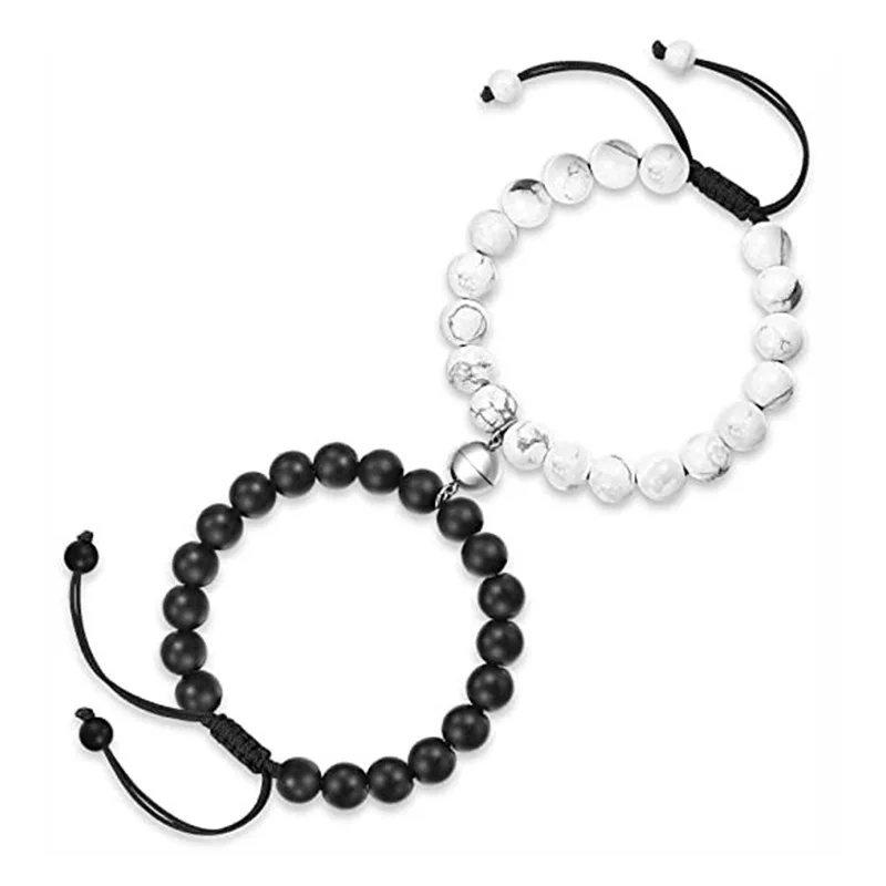 Handmade Natural Stone Beads Adjustable Bracelet Magnetic Matching Couple Bracelet Long Distance Relationship Gifts for Couples