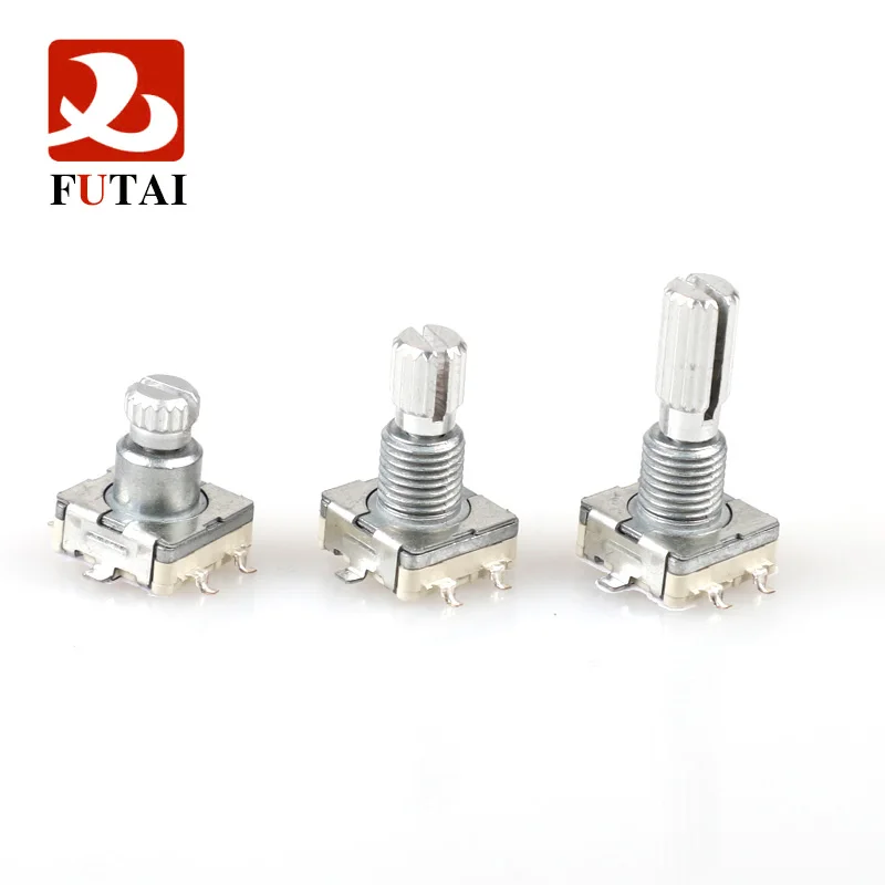 Futai EC11 series 11mm Size Type SMT Reflow Incremental Metal Shaft Rotary Encoder with Switch and Bushing