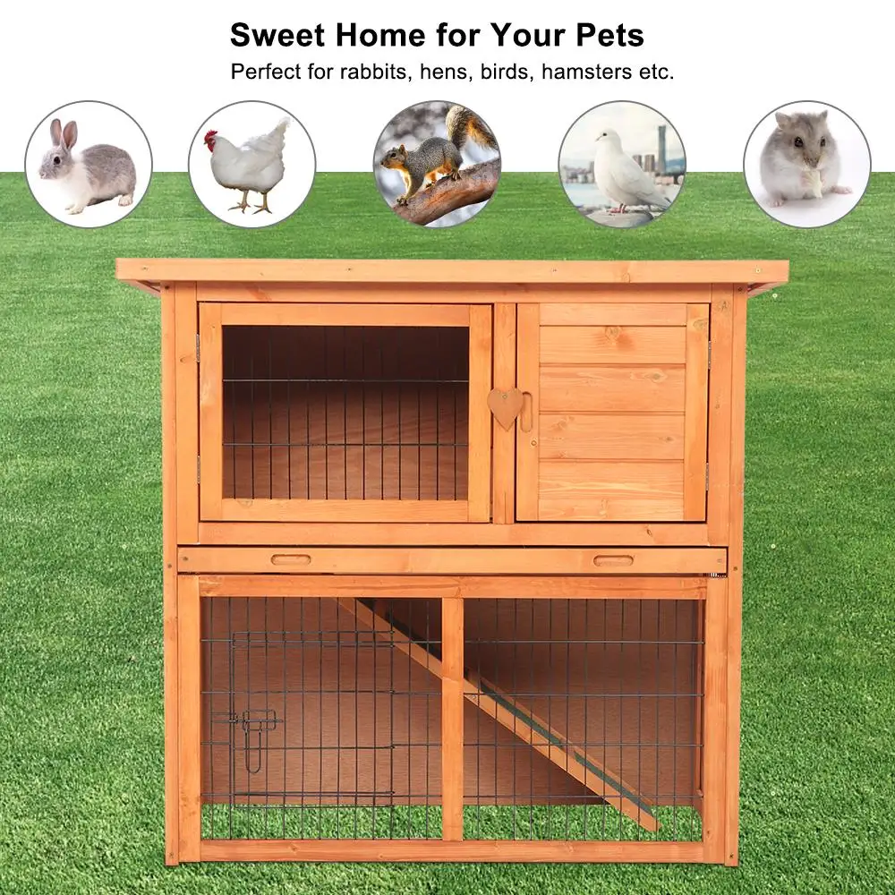 Wooden 36 Inch 2 Tiers Chicken Coop Hen House Poultry Pet Cage