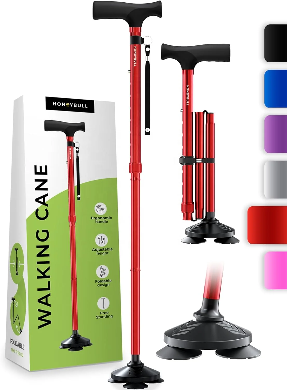 Walking Cane for Men Adjustable Folding Cane with T Handle and Pivot Base Design with Nylon Strap Collapsible Cane