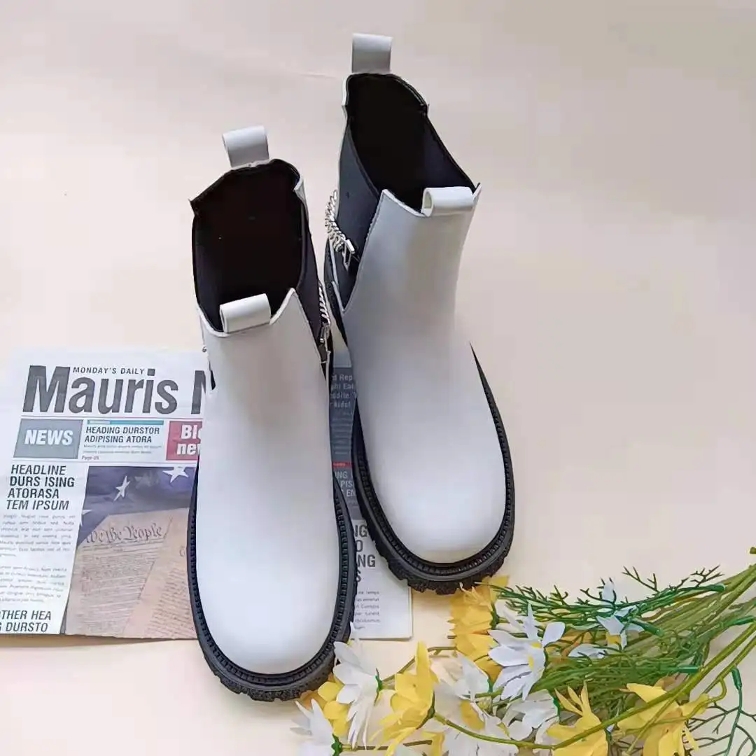 Trend Wholesale Women Luxury High Top Heel wood sole Custom  Rain Shoes Work Ankle Chunky Chelsea Boot Woman