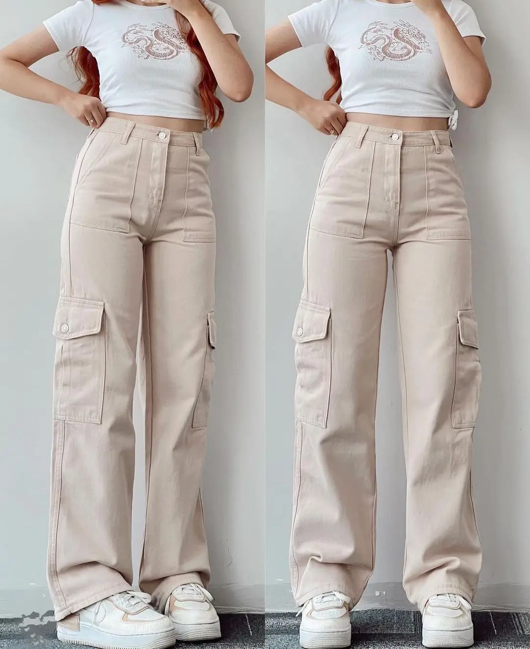 Custom Women Stylish Casual Loose Leisure Streetwear Cargo Pants Outdoor Jogger Patchwork Sweatpants with Pockets