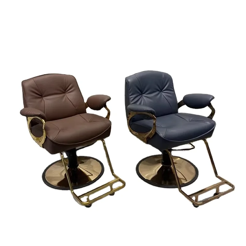 Noble luxury small barber chair with gold-plated design, the best leather with inverted back design