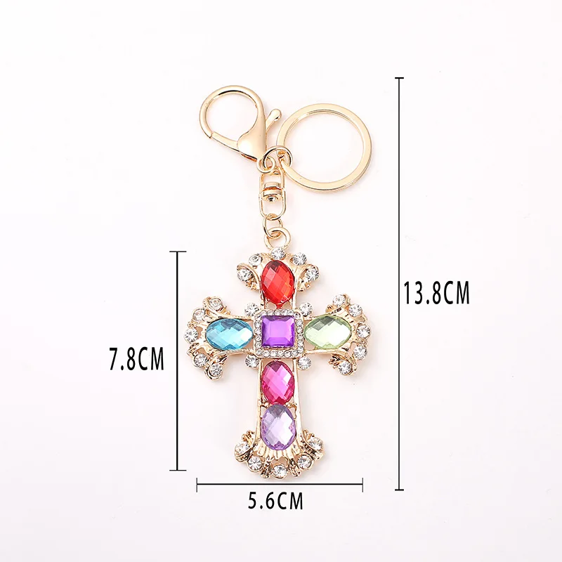 Fashion Luxury Metal Jesus Cross Keychain Crystal Rhinestone Crucifix Keychain Wallet Pendants for Gifts