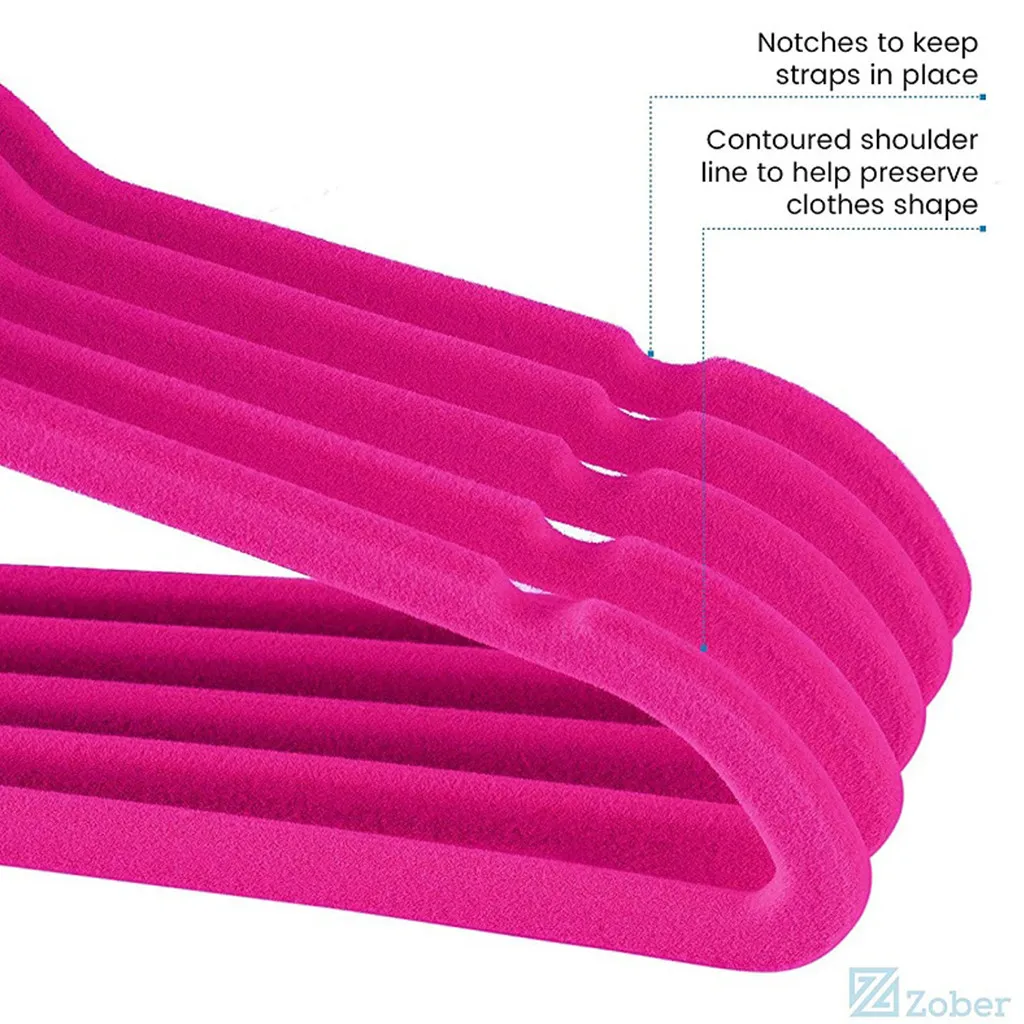 Custom Flocked Black Coat Hangers Suit Space velvet & fabric hangers Saving Velvet Coat Hangers With Anti Slip Notches